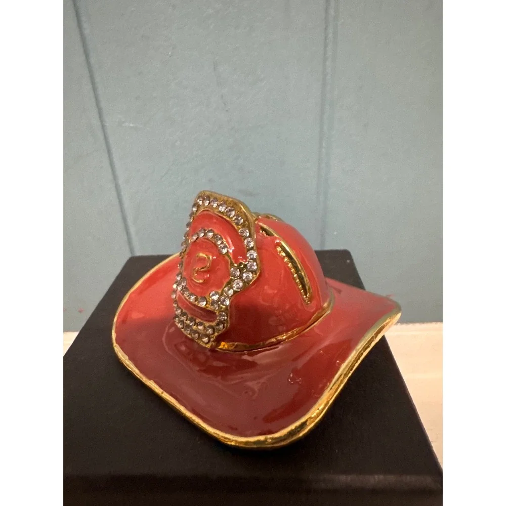 Objet d' Art Fire‎ Chief Helmet Trinket Box Crystal Embellished Firefighter Gift